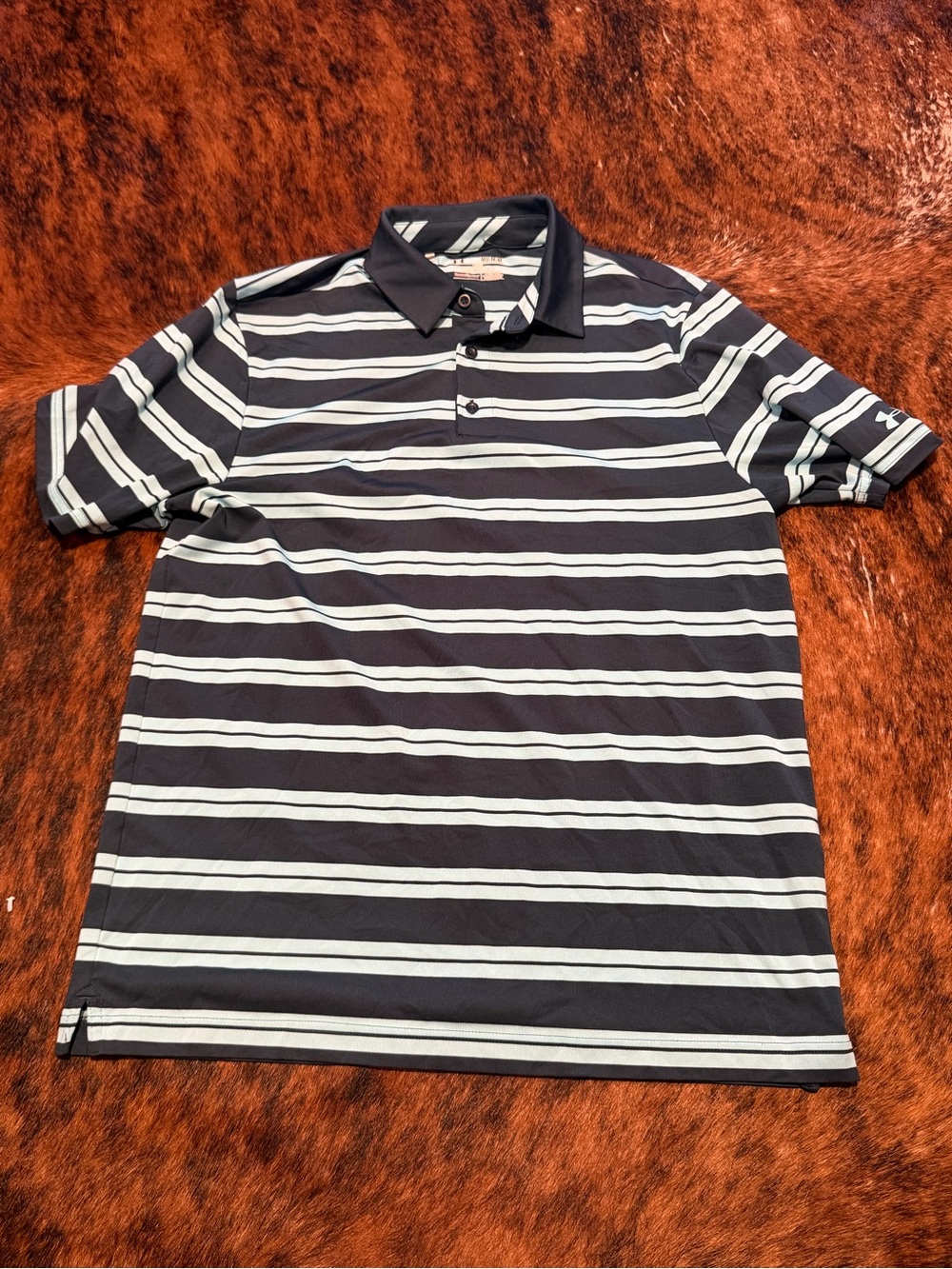 Under Armour Mens HeatGear Striped Polo Shirt Blue Griffin Gate Golf Club Logo